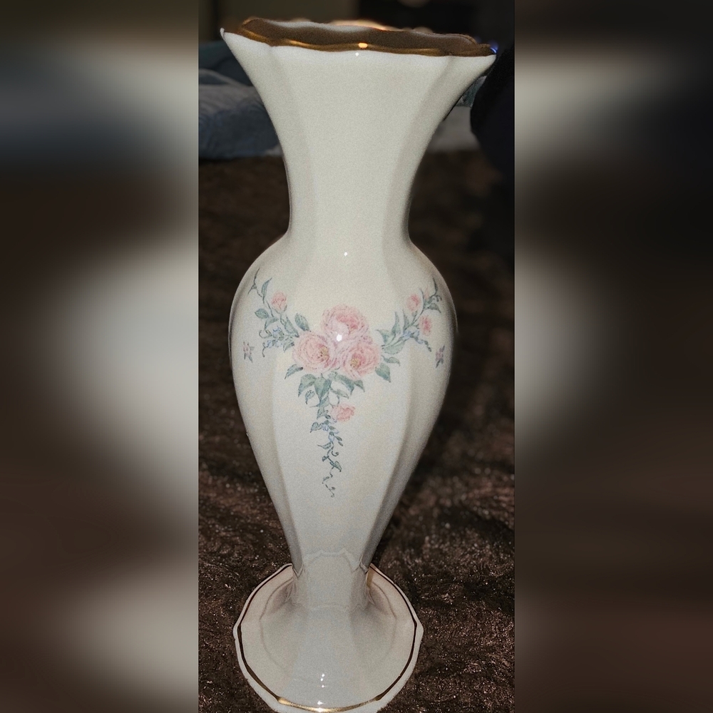 Floral Ceramic Vase - Cream with Pink Accents